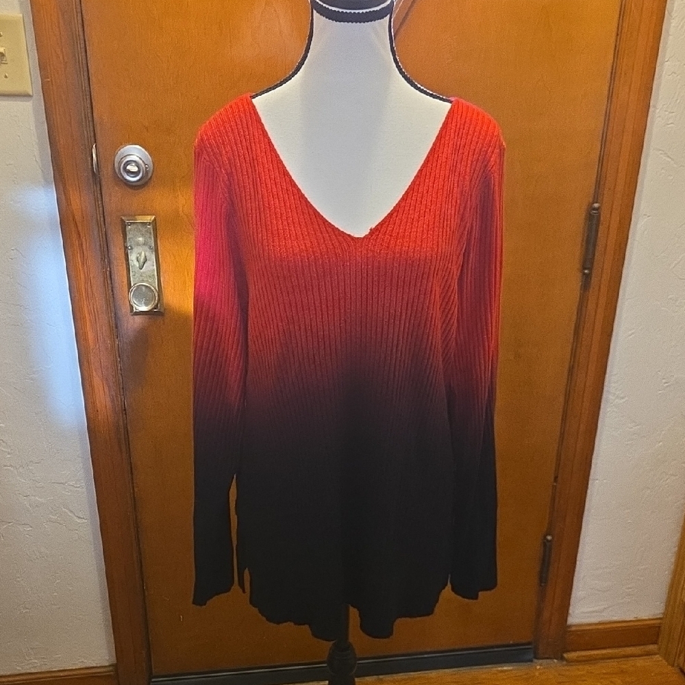 Studio Works Red to Black V-Neck Sweater